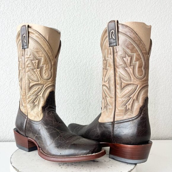 Rod Patrick Mens Cowboy Boots 10AA Antique Mocha Bison Brown Western Blunt Toe - Picture 1 of 11